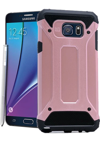 Case 4U Samsung Galaxy Note 5 Kılıf Military Armor Çift Katmanlı Crash Silikon Kılıf Rose Gold