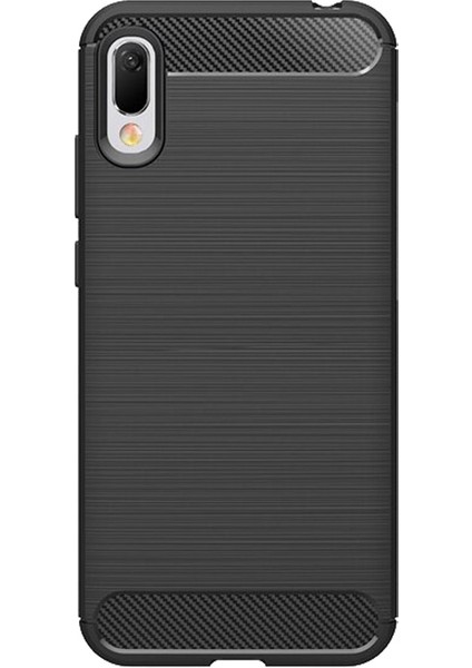 Huawei Enjoy 9e Brushed Carbon Fiber Silikon Kılıf - Siyah