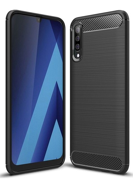 Samsung Galaxy A70 Brushed Carbon Fiber Silikon Kılıf - Siyah