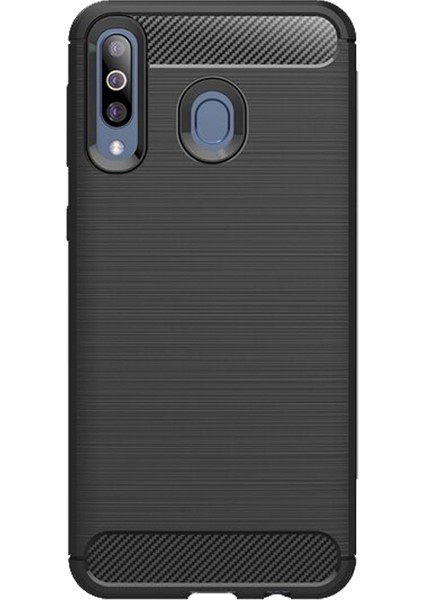 Samsung Galaxy M30 Brushed Carbon Fiber Silikon Kılıf - Siyah