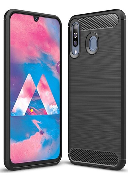 Samsung Galaxy M30 Brushed Carbon Fiber Silikon Kılıf - Siyah