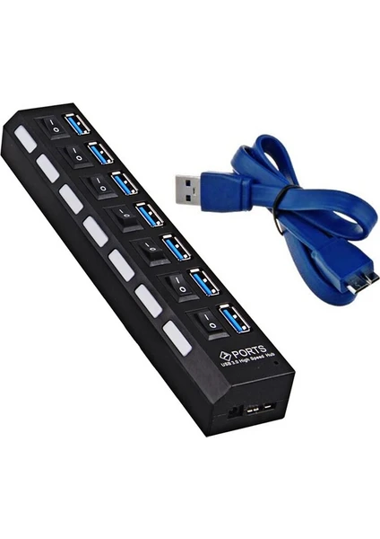 7 Port USB Hub Çoklayıcı USB 3.0 On Off Tuşlu