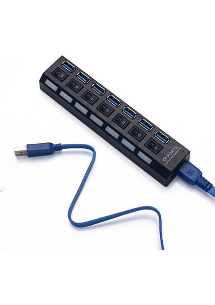 7 Port USB Hub Çoklayıcı USB 3.0 On Off Tuşlu