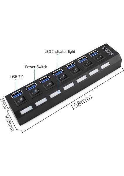 7 Port USB Hub Çoklayıcı USB 3.0 On Off Tuşlu