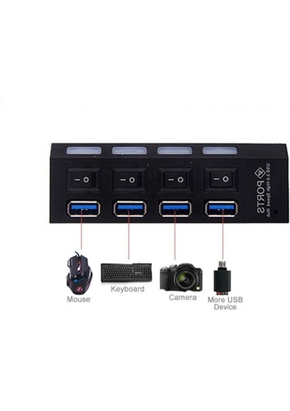 4 Port USB Hub Çoklayıcı USB 3.0 On Off Tuşlu