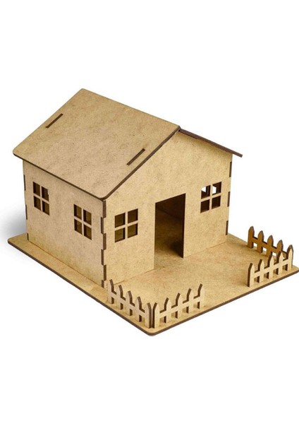 3D Ahşap Boyama Maket Bahçeli Ev
