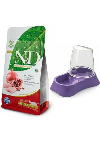 Tahılsız Tavuklu ve Narlı Yetişkin Kedi Maması 1,5 kg + Evohe Mama Kabı