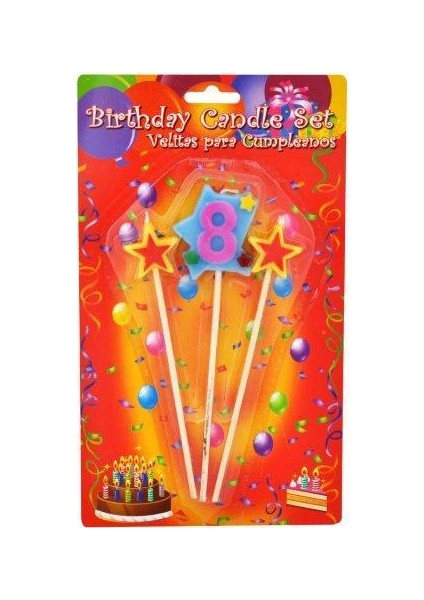 8 Yaş Yıldızlı Çubuklu Mum Paketli