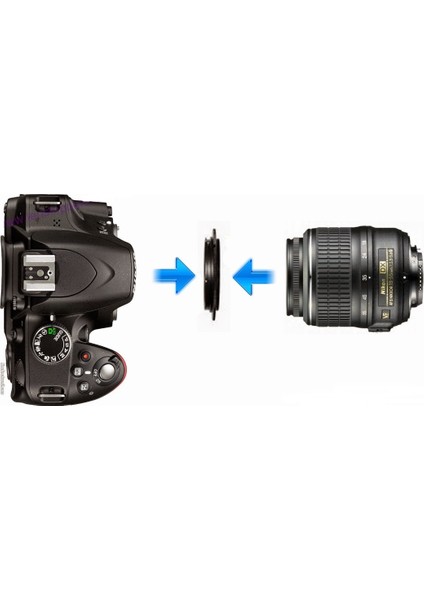 - Nikon D5500 D5600 - 18-55mm Lens için 55mm Macro Makro Ters Lens Objektif Adaptörü