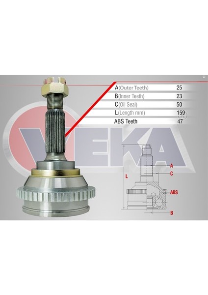Aks Kafası Sol Sağ Ön Dış Hyundai Accent Admıre 1.5 Crdı Absli 44 Dış 25X23X50 Uzunluk 158 Mm 2003 2006