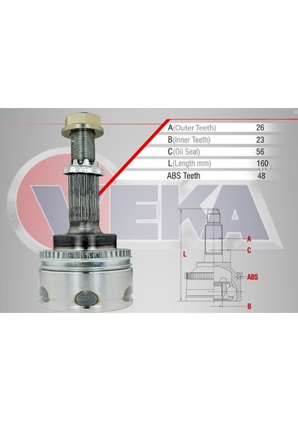 Aks Kafası Sol Sağ Ön Dış Toyota Corolla _E12_ 1.4 Vvt I Absli 48 Dış 26X23X56 Uzunluk 160 Mm 2002 2007