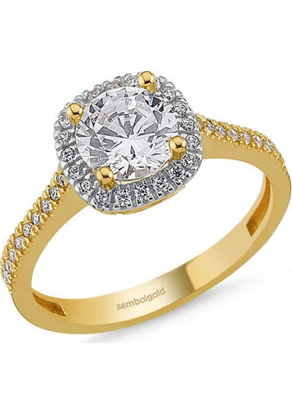 Altın Tektaş Yüzük Swarovski Taşlı Pırlanta Montür