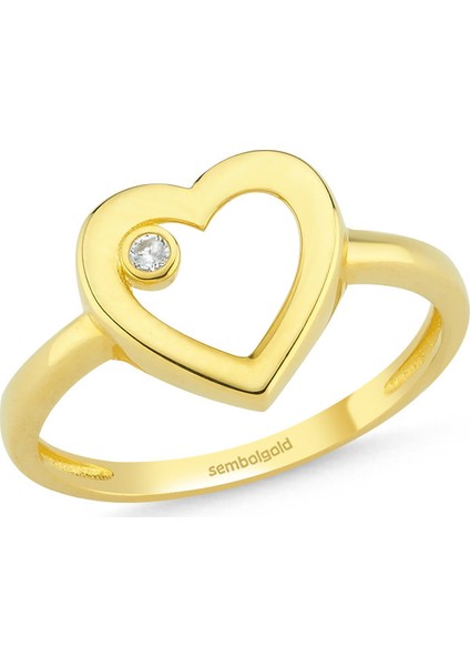 Kalp'Li Altın Yüzük Tektaş İle 14K Gold