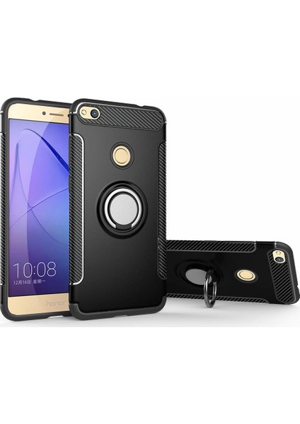 Huawei Honor 8 Lite Yüzük Standlı Armor Silikon Kılıf - Siyah fiyatları