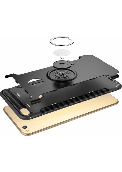 Huawei Honor 8 Lite Yüzük Standlı Armor Silikon Kılıf - Siyah modelleri
