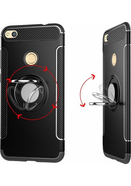 Huawei Honor 8 Lite Yüzük Standlı Armor Silikon Kılıf - Siyah fırsatları