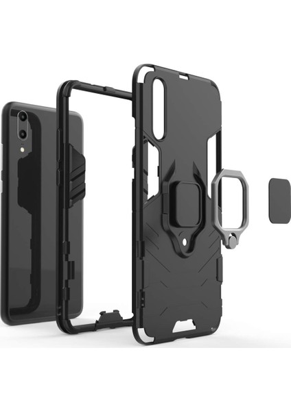 Huawei P20 Batman Serisi Yüzük Standlı Armor Kılıf - Siyah