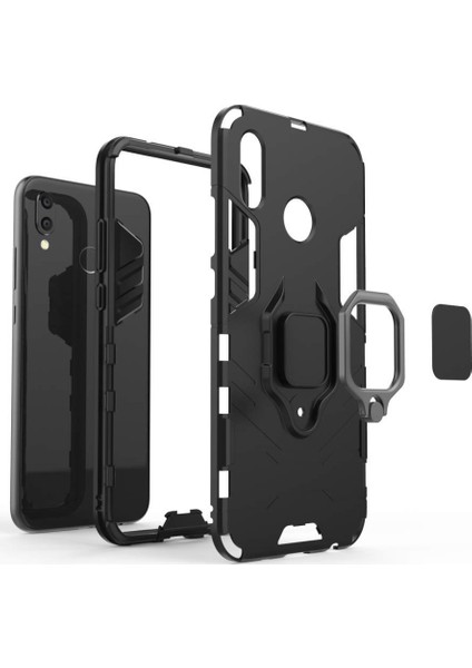 Huawei P20 Lite Batman Serisi Yüzük Standlı Armor Kılıf - Siyah