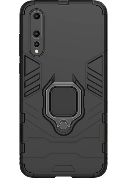 Huawei P20 Pro Batman Serisi Yüzük Standlı Armor Kılıf - Siyah