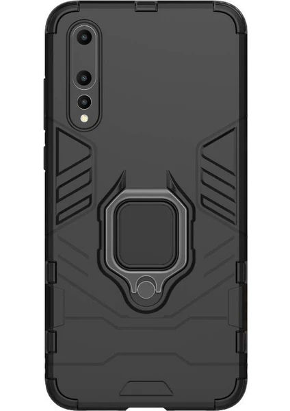 Huawei P20 Pro Batman Serisi Yüzük Standlı Armor Kılıf - Siyah