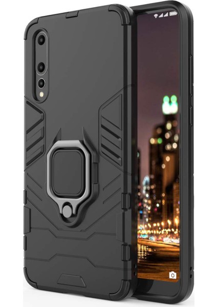 Huawei P20 Pro Batman Serisi Yüzük Standlı Armor Kılıf - Siyah