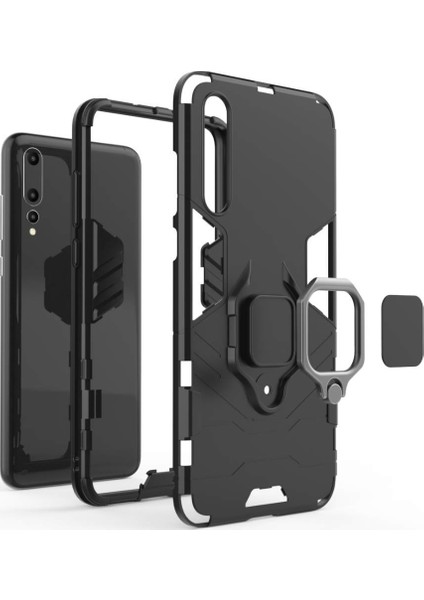 Huawei P20 Pro Batman Serisi Yüzük Standlı Armor Kılıf - Siyah