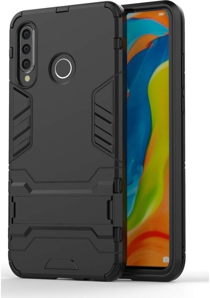 Huawei P30 Lite Alfa Serisi Armor Standlı Perfect Protect Koruma Kılıf - Siyah