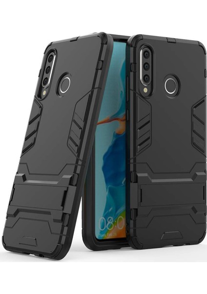 Huawei P30 Lite Alfa Serisi Armor Standlı Perfect Protect Koruma Kılıf - Siyah