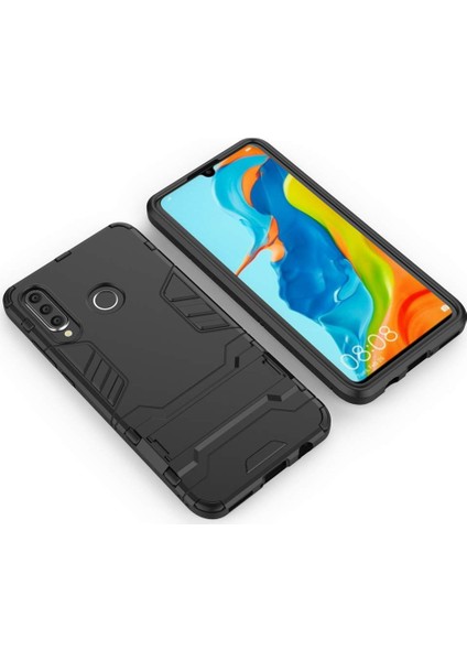 Huawei P30 Lite Alfa Serisi Armor Standlı Perfect Protect Koruma Kılıf - Siyah