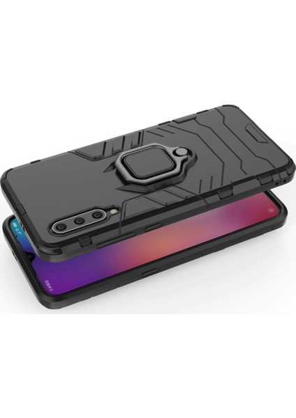 Xiaomi Mi 9 Explorer Batman Serisi Yüzük Standlı Armor Kılıf - Siyah