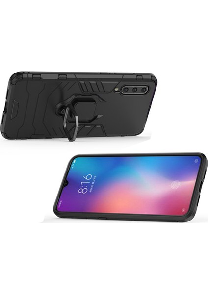 Xiaomi Mi 9 Explorer Batman Serisi Yüzük Standlı Armor Kılıf - Siyah