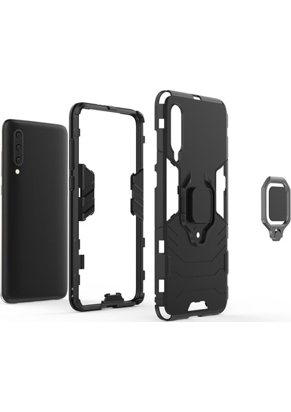 Xiaomi Mi 9 Explorer Batman Serisi Yüzük Standlı Armor Kılıf - Siyah