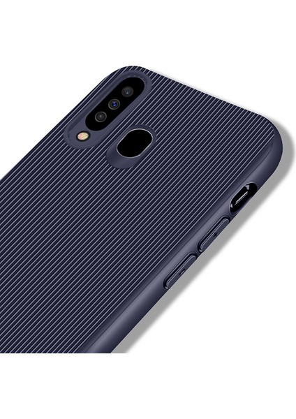 Samsung Galaxy A60 Kılıf Striped Soft Tio Silikon Kapak Lacivert