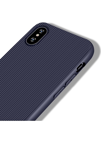 Apple iPhone XS MAX Kılıf Striped Soft Tio Silikon Kapak Lacivert