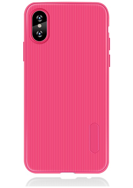 Apple iPhone XS MAX Kılıf Striped Soft Tio Silikon Kapak Pembe