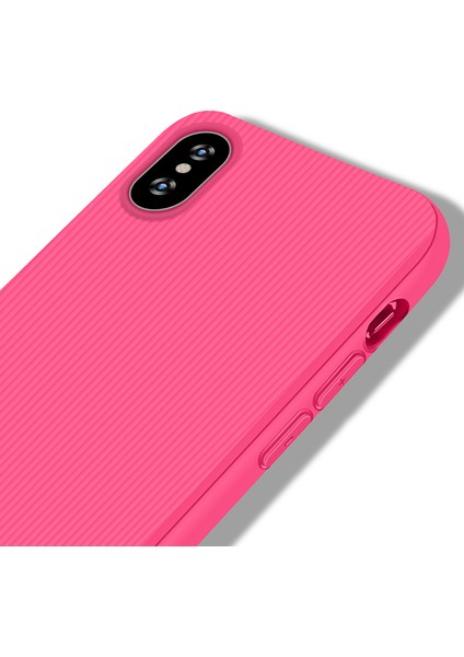 Apple iPhone XS MAX Kılıf Striped Soft Tio Silikon Kapak Pembe