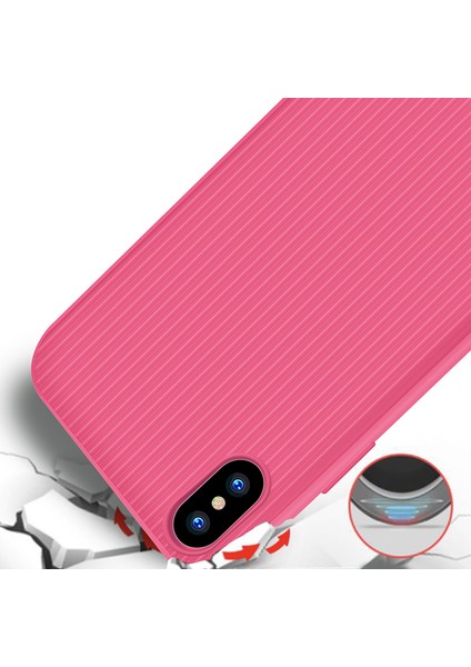 Apple iPhone XS MAX Kılıf Striped Soft Tio Silikon Kapak Pembe