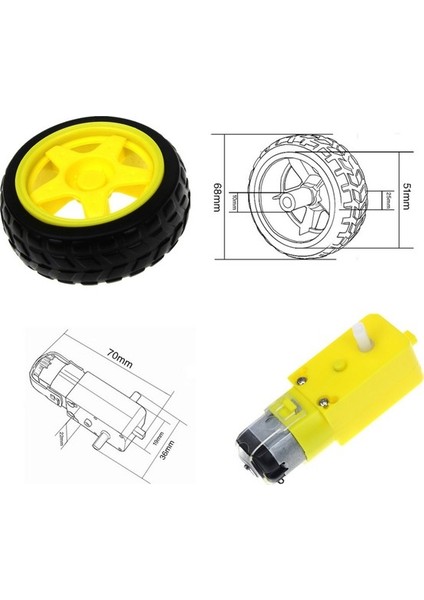 Maker Robot Motor Ve Tekerlek Seti 4 Adet Motor 4 Adet Tekerlek