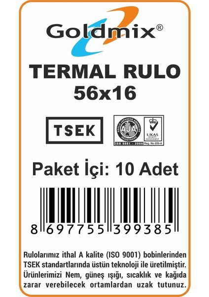 Goldmix Termal Rulo 56X16 Tam Sarım 10'Lu Paket fiyatları