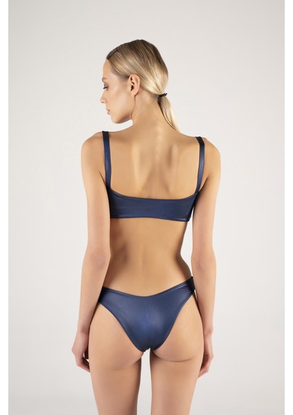 Kuşgözlü Straplez Lacivert Bikini Takımı