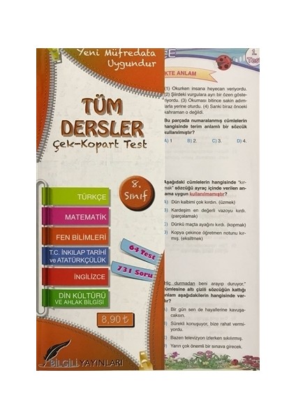 8.Sınıf Tüm Dersler Çek Kopart Yaprak Test