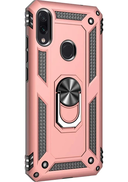 Xiaomi Redmi Note 7 Kılıf Military Ring Holder Rose Gold Rose Gold