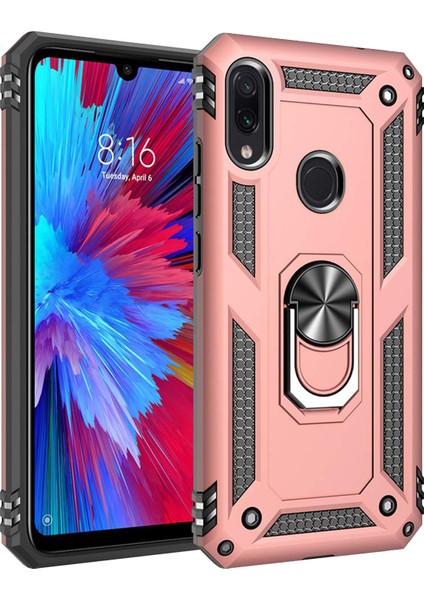 Xiaomi Redmi Note 7 Kılıf Military Ring Holder Rose Gold Rose Gold