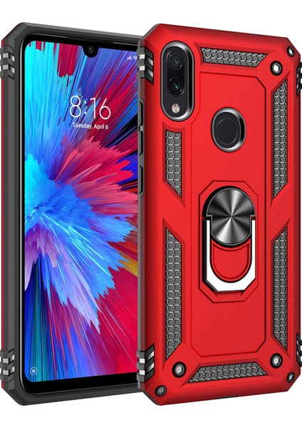 Xiaomi Redmi Note 7 Kılıf Military Ring Holder Kırmızı Kırmızı