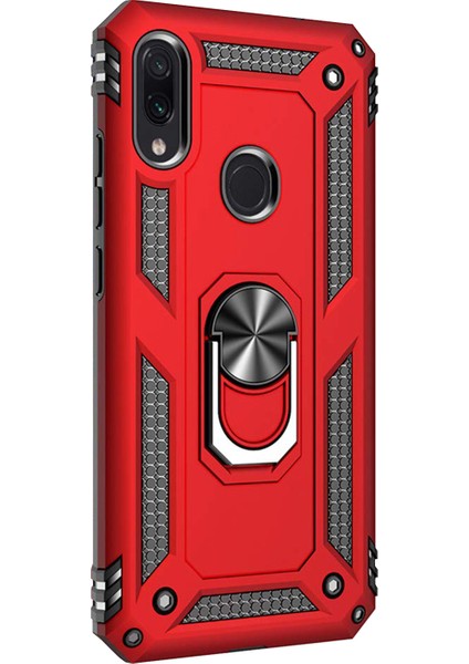 Xiaomi Redmi Note 7 Pro Kılıf Military Ring Holder Kırmızı Kırmızı