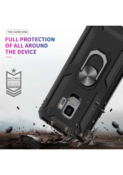 Samsung Galaxy S9 Kılıf Military Ring Holder Siyah Siyah