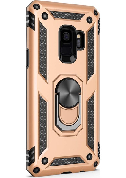 Samsung Galaxy S9 Kılıf Military Ring Holder Gold Gold