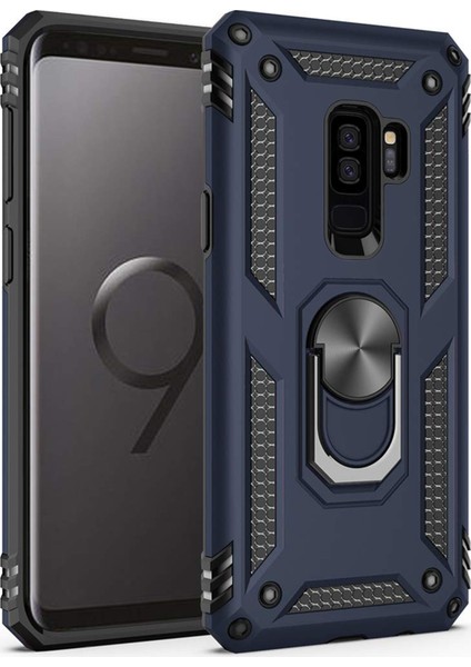 Samsung Galaxy S9 Plus Kılıf Military Ring Holder Lacivert Lacivert