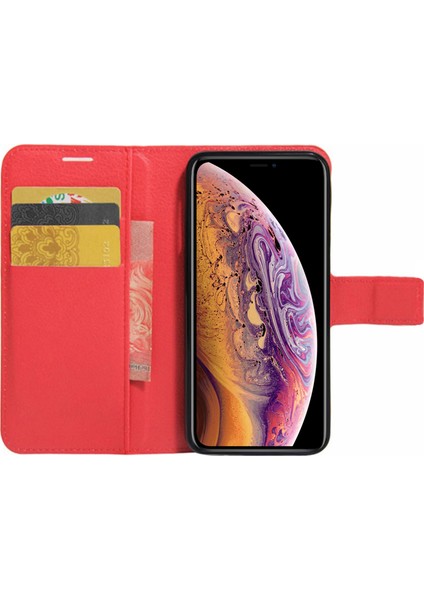 Cüzdanlı Deri Apple iPhone XS Kılıf Kırmızı Kırmızı