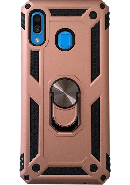 Case 4U Samsung Galaxy A20 - A30 Kılıf Çift Katmanlı Yüzüklü Manyetik Vega Kapak Rose Gold